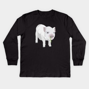 White Piglet Chewing Grass Kids Long Sleeve T-Shirt